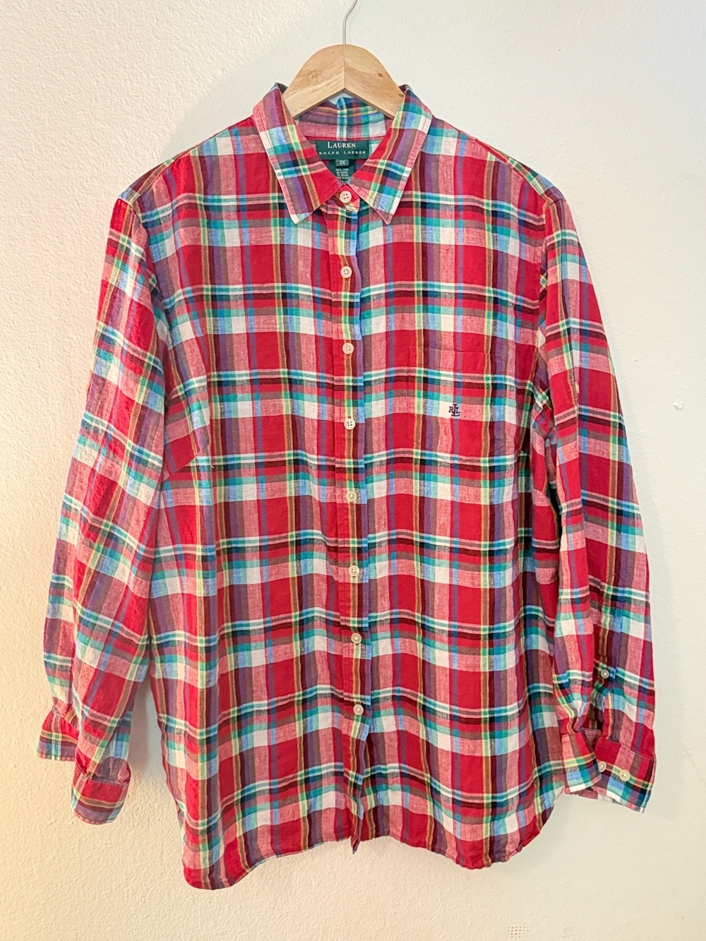 Lauren Ralph Lauren Red/Blue Linen Button-Down Shirt